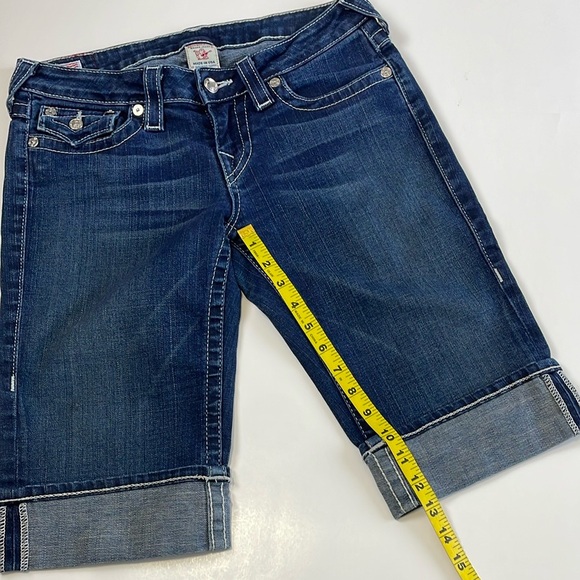 True Religion Sophie Denim Capri Low Rise Size 29 Cuffed Bermuda Button Stone - Picture 14 of 16